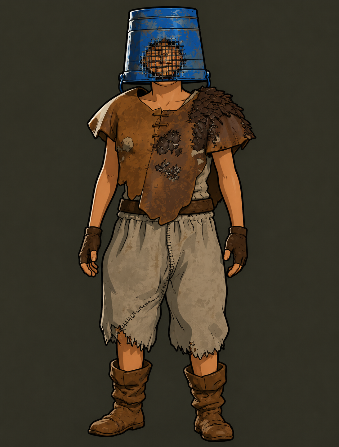 Rust primitive survivor with bucket helmet